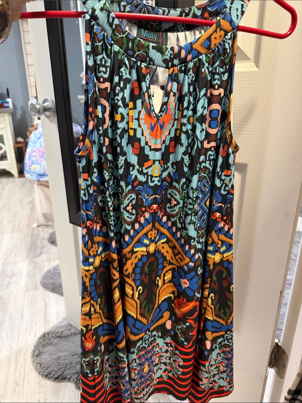 Sleeveless Multicolor Printed Swing Top - Blue/Turquoise/Orange